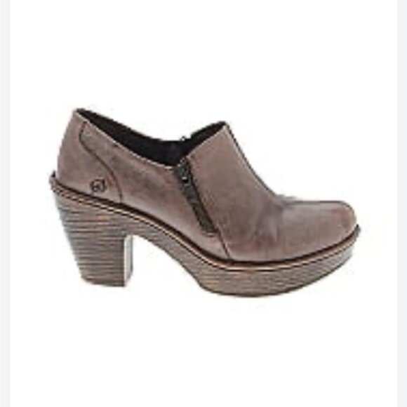Born Famke Taupe Clogs Womens Leather Zipper Ankle Boots, Size 7 - Picture 10 of 10